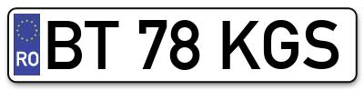 Placuta inmatriculare numar auto  BT-78-KGS, BT 78 KGS, BT78KGS