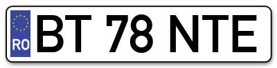 Placuta inmatriculare numar auto  BT-78-NTE, BT 78 NTE, BT78NTE
