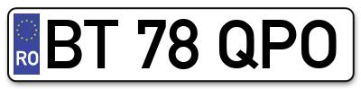 Placuta inmatriculare numar auto  BT-78-QPO, BT 78 QPO, BT78QPO