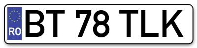 Placuta inmatriculare numar auto  BT-78-TLK, BT 78 TLK, BT78TLK