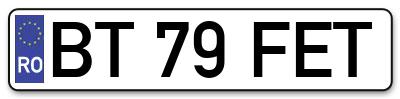Placuta inmatriculare numar auto  BT-79-FET, BT 79 FET, BT79FET