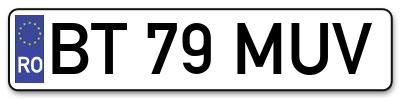 Placuta inmatriculare numar auto  BT-79-MUV, BT 79 MUV, BT79MUV