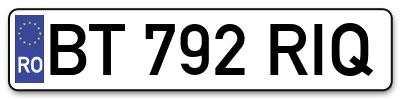 Placuta inmatriculare numar auto  BT-792-RIQ, BT 792 RIQ, BT792RIQ
