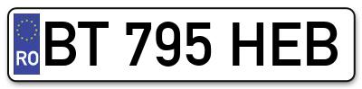 Placuta inmatriculare numar auto  BT-795-HEB, BT 795 HEB, BT795HEB