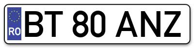 Placuta inmatriculare numar auto  BT-80-ANZ, BT 80 ANZ, BT80ANZ