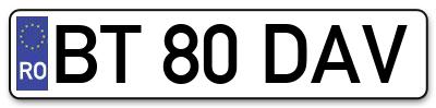 Placuta inmatriculare numar auto  BT-80-DAV, BT 80 DAV, BT80DAV