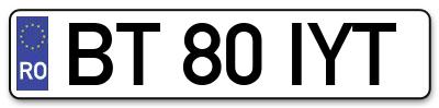 Placuta inmatriculare numar auto  BT-80-IYT, BT 80 IYT, BT80IYT