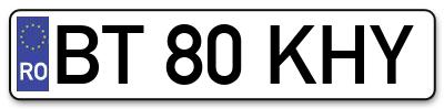 Placuta inmatriculare numar auto  BT-80-KHY, BT 80 KHY, BT80KHY