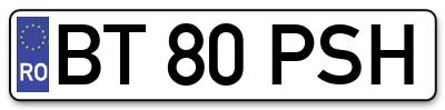 Placuta inmatriculare numar auto  BT-80-PSH, BT 80 PSH, BT80PSH