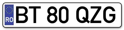 Placuta inmatriculare numar auto  BT-80-QZG, BT 80 QZG, BT80QZG