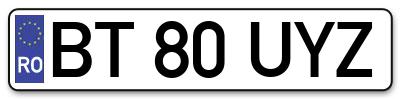 Placuta inmatriculare numar auto  BT-80-UYZ, BT 80 UYZ, BT80UYZ