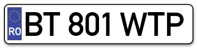 Placuta inmatriculare numar auto  BT-801-WTP, BT 801 WTP, BT801WTP