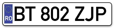 Placuta inmatriculare numar auto  BT-802-ZJP, BT 802 ZJP, BT802ZJP