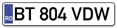 Placuta inmatriculare numar auto  BT-804-VDW, BT 804 VDW, BT804VDW
