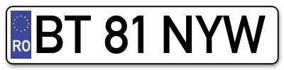 Placuta inmatriculare numar auto  BT-81-NYW, BT 81 NYW, BT81NYW