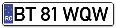 Placuta inmatriculare numar auto  BT-81-WQW, BT 81 WQW, BT81WQW