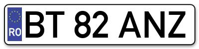 Placuta inmatriculare numar auto  BT-82-ANZ, BT 82 ANZ, BT82ANZ