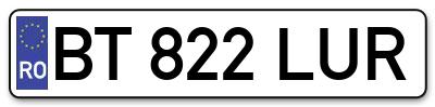 Placuta inmatriculare numar auto  BT-822-LUR, BT 822 LUR, BT822LUR