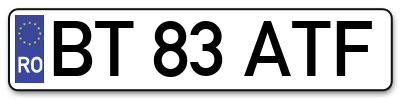 Placuta inmatriculare numar auto  BT-83-ATF, BT 83 ATF, BT83ATF