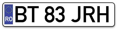 Placuta inmatriculare numar auto  BT-83-JRH, BT 83 JRH, BT83JRH