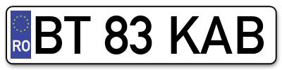 Placuta inmatriculare numar auto  BT-83-KAB, BT 83 KAB, BT83KAB