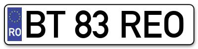 Placuta inmatriculare numar auto  BT-83-REO, BT 83 REO, BT83REO