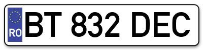 Placuta inmatriculare numar auto  BT-832-DEC, BT 832 DEC, BT832DEC