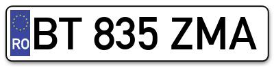 Placuta inmatriculare numar auto  BT-835-ZMA, BT 835 ZMA, BT835ZMA