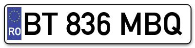 Placuta inmatriculare numar auto  BT-836-MBQ, BT 836 MBQ, BT836MBQ