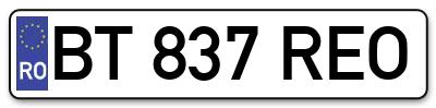 Placuta inmatriculare numar auto  BT-837-REO, BT 837 REO, BT837REO