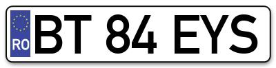 Placuta inmatriculare numar auto  BT-84-EYS, BT 84 EYS, BT84EYS