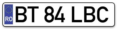 Placuta inmatriculare numar auto  BT-84-LBC, BT 84 LBC, BT84LBC