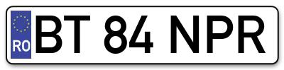 Placuta inmatriculare numar auto  BT-84-NPR, BT 84 NPR, BT84NPR