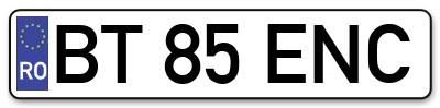 Placuta inmatriculare numar auto  BT-85-ENC, BT 85 ENC, BT85ENC