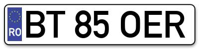 Placuta inmatriculare numar auto  BT-85-OER, BT 85 OER, BT85OER