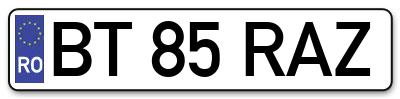 Placuta inmatriculare numar auto  BT-85-RAZ, BT 85 RAZ, BT85RAZ