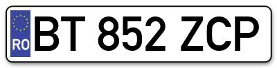 Placuta inmatriculare numar auto  BT-852-ZCP, BT 852 ZCP, BT852ZCP