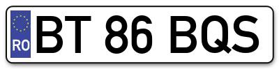 Placuta inmatriculare numar auto  BT-86-BQS, BT 86 BQS, BT86BQS