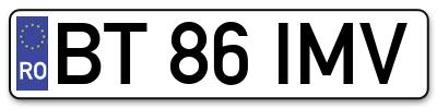 Placuta inmatriculare numar auto  BT-86-IMV, BT 86 IMV, BT86IMV