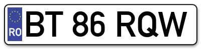 Placuta inmatriculare numar auto  BT-86-RQW, BT 86 RQW, BT86RQW