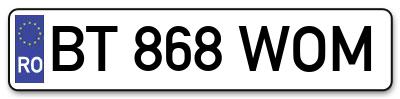 Placuta inmatriculare numar auto  BT-868-WOM, BT 868 WOM, BT868WOM
