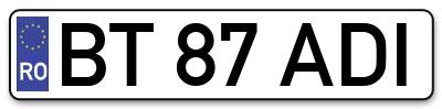 Placuta inmatriculare numar auto  BT-87-ADI, BT 87 ADI, BT87ADI
