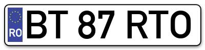 Placuta inmatriculare numar auto  BT-87-RTO, BT 87 RTO, BT87RTO