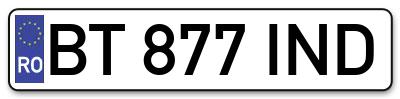 Placuta inmatriculare numar auto  BT-877-IND, BT 877 IND, BT877IND