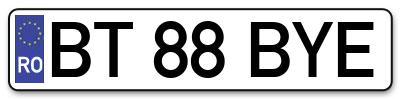 Placuta inmatriculare numar auto  BT-88-BYE, BT 88 BYE, BT88BYE