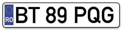 Placuta inmatriculare numar auto  BT-89-PQG, BT 89 PQG, BT89PQG
