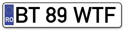 Placuta inmatriculare numar auto  BT-89-WTF, BT 89 WTF, BT89WTF