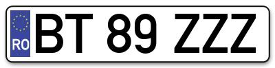 Placuta inmatriculare numar auto  BT-89-ZZZ, BT 89 ZZZ, BT89ZZZ