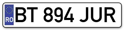 Placuta inmatriculare numar auto  BT-894-JUR, BT 894 JUR, BT894JUR