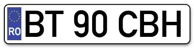 Placuta inmatriculare numar auto  BT-90-CBH, BT 90 CBH, BT90CBH